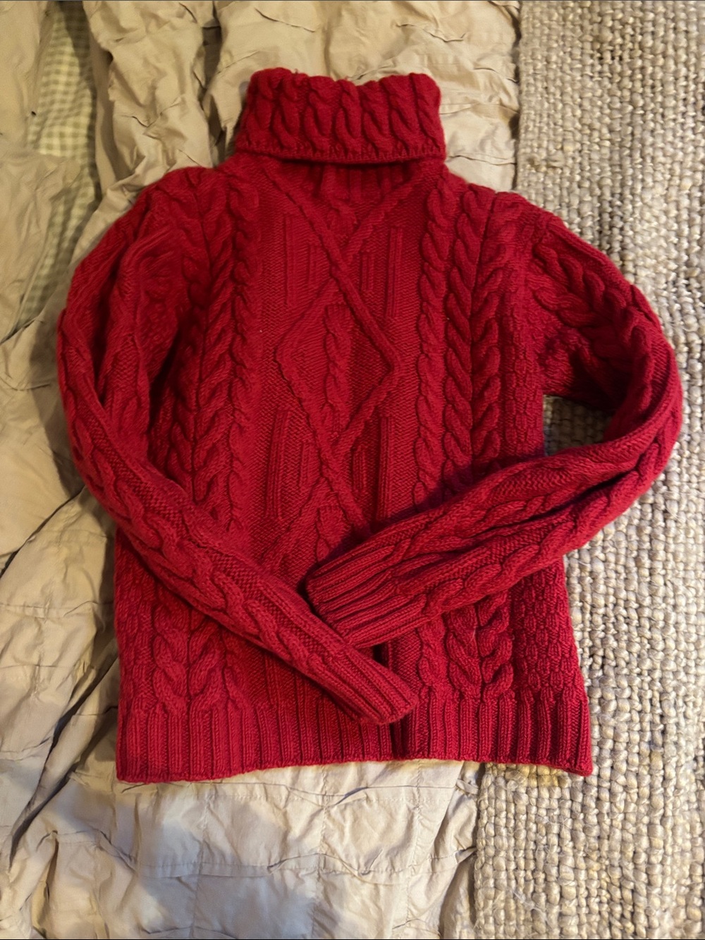 Classic Red Cable Knit Turtleneck Sweater